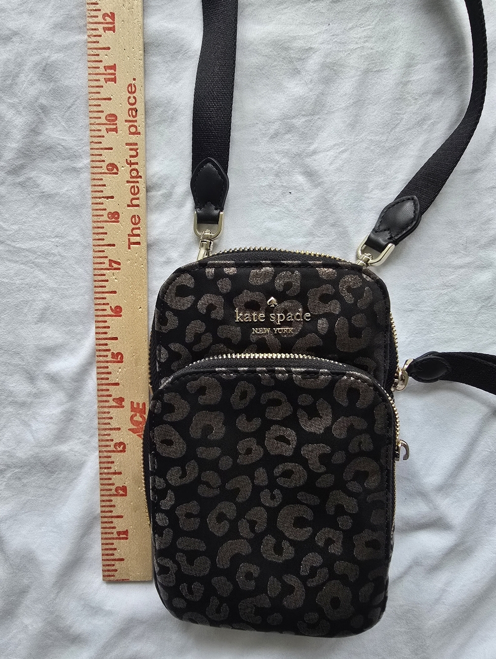 Kate Spade New York Leopard Print Phone Crossbody Bag Black Gold - Picture 4 of 6